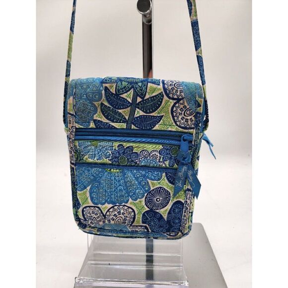 Vera Bradley Blue & Green Quilted Crossbody Bag With Floral Pattern - Picture 1 of 8
